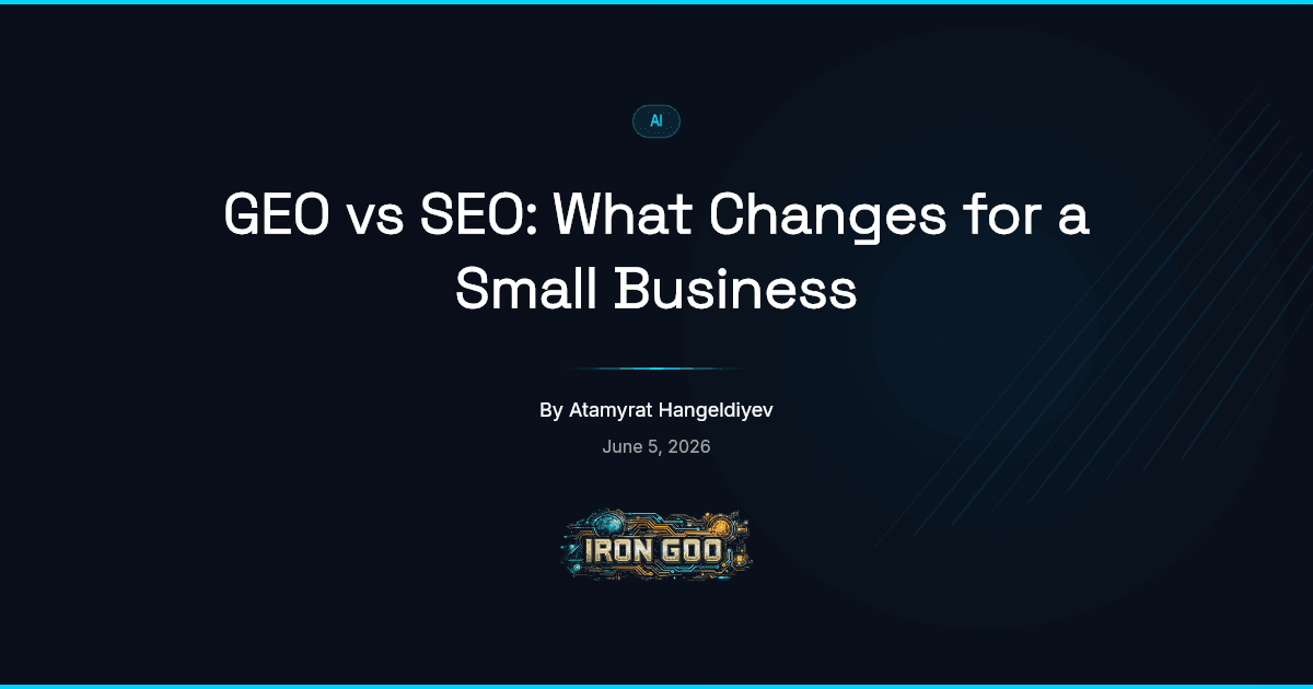 Iron Goo blog featured image splitting the SEO work that still counts from the genuinely new slice an AI answer engine adds.