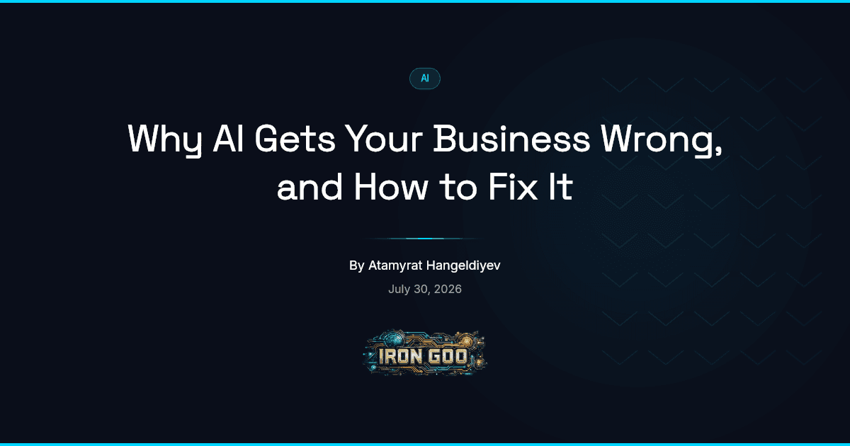 Iron Goo blog featured image tracing a wrong fact in an AI answer back to its source and correcting it there.
