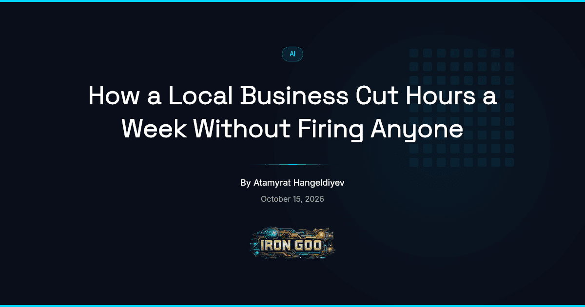 Iron Goo blog featured image on a small business handing repetitive hours to AI to free its team, not cut roles.