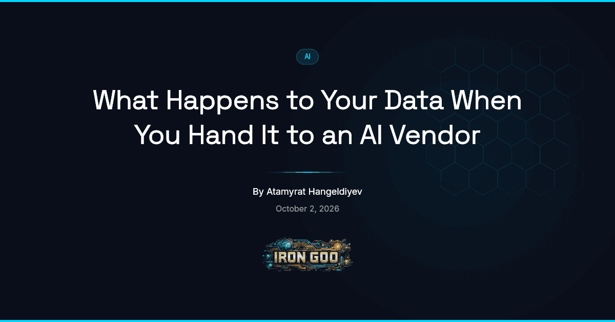 Iron Goo blog featured image on the questions that protect a small business when its data is handled by an AI vendor.