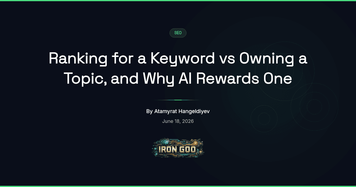 Iron Goo blog featured image contrasting a pile of single-keyword pages with one business that owns its whole subject.