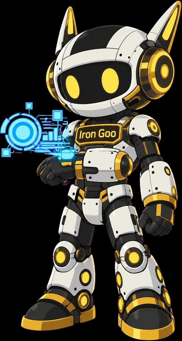 For owners running real engineering operations alongside repeat customer questions. Iron Goo mascot in gold-and-silver armor studying a holographic blueprint, illustrating the engineering-architecture profile of an Iron Goo operations client.