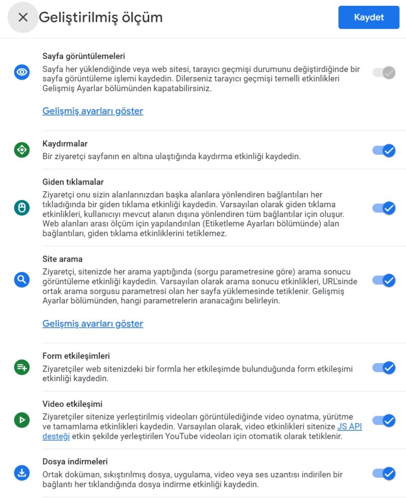 GA4 geliştirilmiş ölçüm