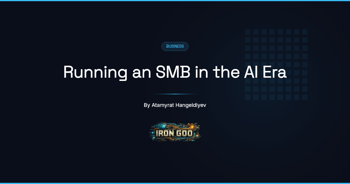 Iron Goo guide cover: the business pillar for small and mid-sized companies in the AI transition, with the Iron Goo logo.